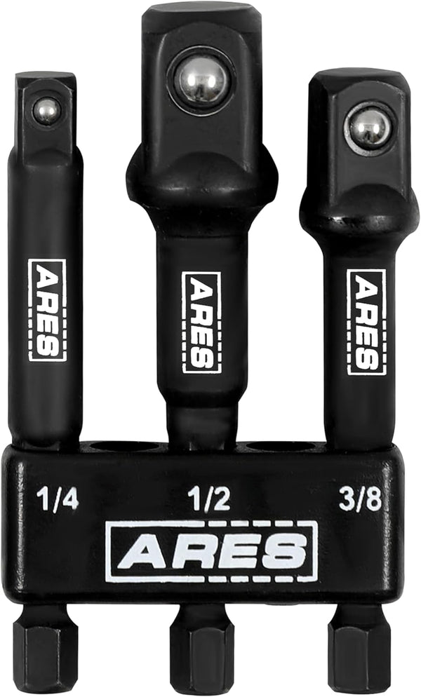 ARES 22022 3-Inch Impact Grade Socket Adapter Set, 1/4-Inch, 3/8-Inch, 1/2-Inch Drive for Impact Drill