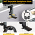 KDD 4 in 1 Desk Cup Holder - Clamp on Under Desk Headphone Hanger, Rotating Holder for Cup, Phone, and Pen (Black)