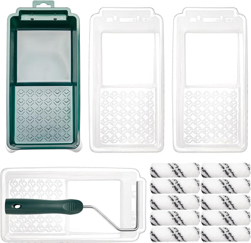 Paint Roller Kit, 15 Pcs 4 Inch Small Paint Roller, Tray, Liners, and Frame for Home Improvement Supplies