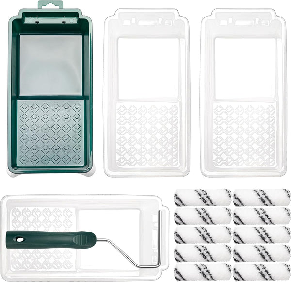 Paint Roller Kit, 15 Pcs 4 Inch Small Paint Roller, Tray, Liners, and Frame for Home Improvement Supplies