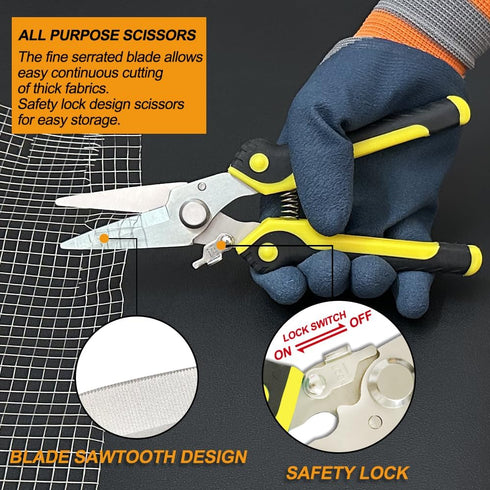 8 Inch Heavy Duty Scissors, Multifunction Shears for Cutting Cable Wires and Cardboard, Straight Snips