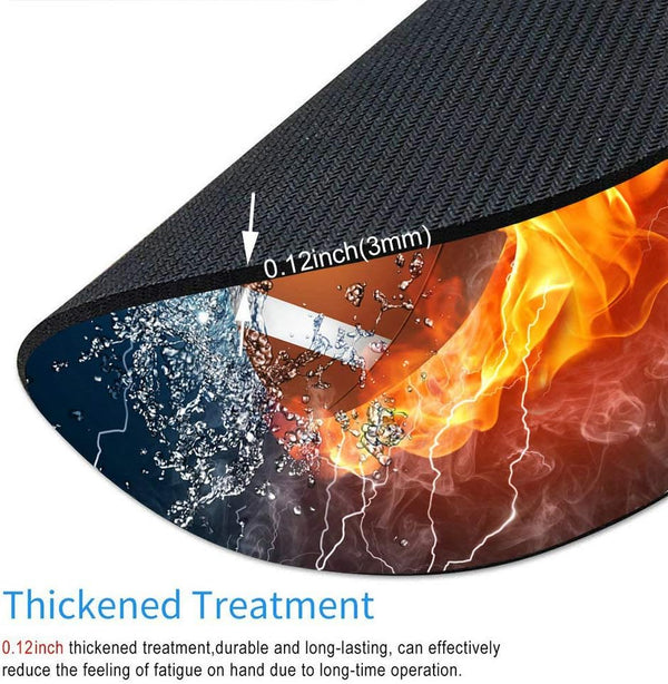 Customized Round Football Mousepad in Fire and Water, Non-Slip Rubber Gaming Mouse Pad 7.9"X7.9" inch