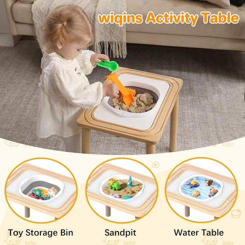 wiqins 3-in-1 6-36 Baby Activity Table for Months Old Kids Wooden Activity Center Sensory Play Table for Toddlers