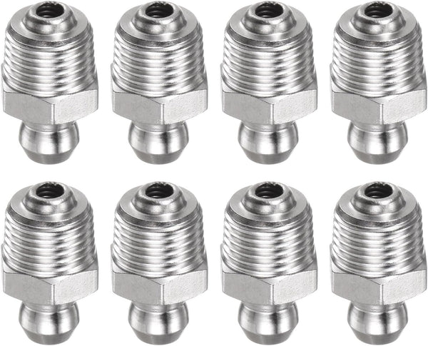 8pcs 201 Stainless Steel Straight Grease Fitting, PT1/8"-28 SAE Thread Hydraulic Grease Nipple Accessories for Car