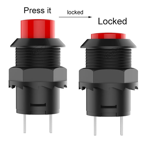 20Pcs SPST Latching Type Push Button Switch, Red Cap, Off/ON AC 250V/1.5A 125V/3A