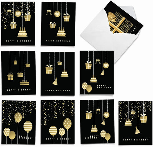 The Best Card Company 10 Birthday Note Cards Boxed for Men and Women (4 x 5.12 Inch) - Celebration Candles and Cake,