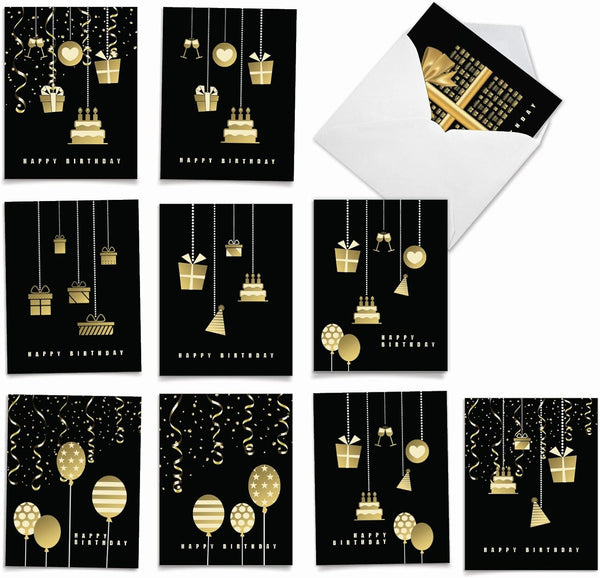 The Best Card Company 10 Birthday Note Cards Boxed for Men and Women (4 x 5.12 Inch) - Celebration Candles and Cake,
