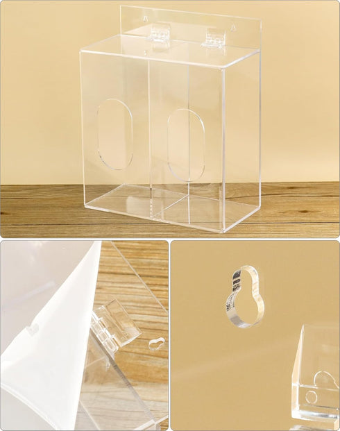 QWORK Acrylic Face Mask Dispenser Box, Clear Holder with Lid for Disposable Masks, Gloves, Hairnets