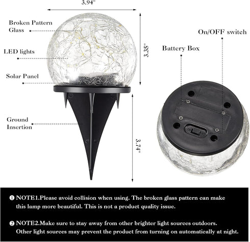 Honoson 3.9 Inch (4 Solar Globe Lights Outdoor - Waterproof Cracked Glass Balls for Lawn Patio Yard Backyard