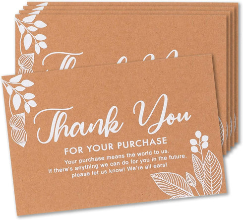 MATICAN 50-Pack Thank You For Your Order Cards, Kraft, 4 x 6 Inches, Postcard Size