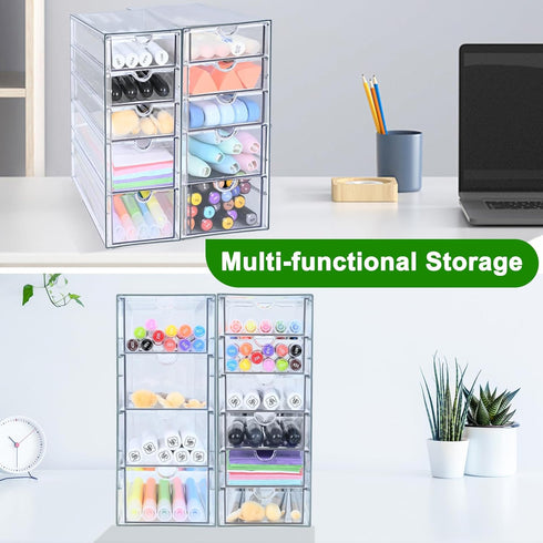 Makeup Organizer with 20 Drawers, 4 Set Clear Acrylic Storage for Desktop Office Supplies, Hair Accessories