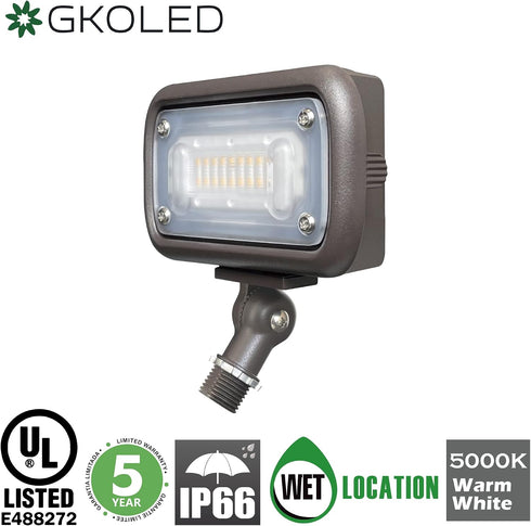15W 1500 50W 5000K 120-277V, GKOLED LED Floodlight, Outdoor Security Fixture, Waterproof, Lumens, MH Equivalent