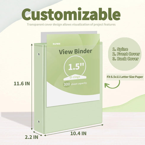 SUNEE 3 Ring Binder 1.5 Inch Clear 1 1/2 Inch View Binder 4 Pack PVC-Free for School or Office Supplies, Neutral