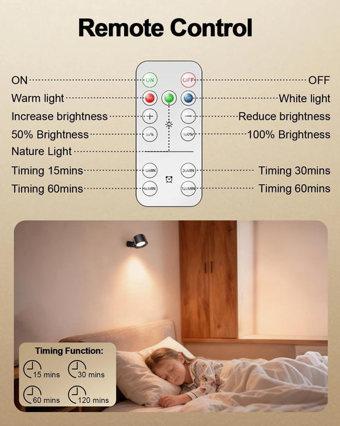 360 Dimmable, 3000mAh 3 1 Pack, LED Wall Lights Rotation Rechargeable Cordless Wall Sconces Light, Color Temps & Remote