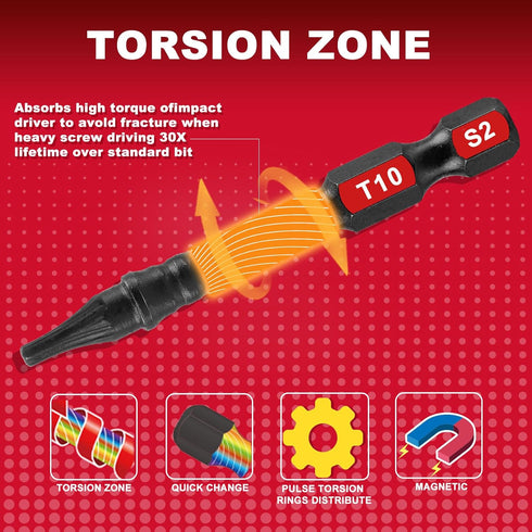 51 Pieces T10 Impact Tough Magnetic Screwdriver Bit Set, #10 Torx Head Power Bit Set with Impact Bit Holder