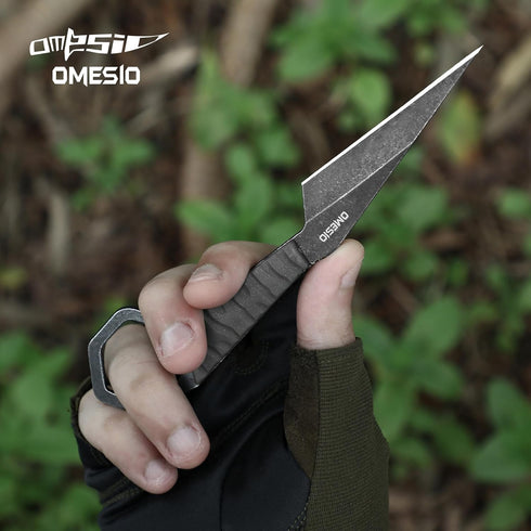 Omesio Fixed Blade Knife with Sheath, 6.38 Full Tang Neck Knife for Men, Compact EDC Tactical Knife for Camping Outdoor