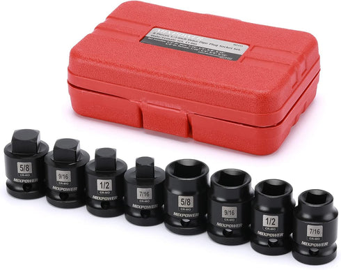 MIXPOWER 8 Pieces 1/2-inch Drive Pipe Plug Socket Set, SAE, CR-MO, Tapered