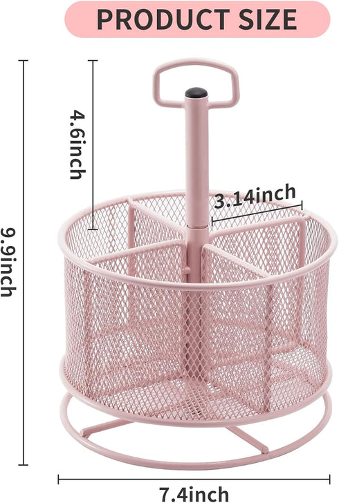 Marbrasse Mesh Desk Organizer, 360-Degree Rotating Multi-Functional Pen Holder, Desktop Stationary Storage Box