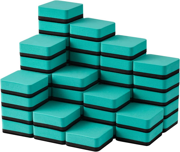 Favourde 48 Pack Magnetic Whiteboard Dry Erase Erasers, Chalkboard Cleansers for Classroom, Home, Office, Green