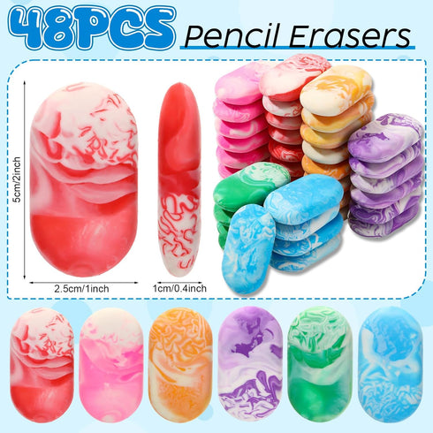 Ctosree 48 Pcs Marble Pencil Erasers, 2 Inch Bright Color Oval Erasers for Kids Teachers Classroom Supplies