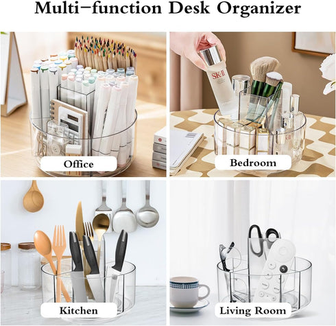 JIKIOU Acrylic Pen Holder Pencil Organizer, 360-Degree Rotating Pencil Holder Crayon Organizer for Kids Marker Holder Caddy Art Supply Organizer for Desk, Kids Desk Organizer for Office Home School by JIKIOU
