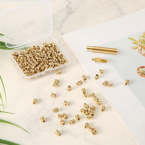 120pcs 3D Printing Knurled Brass Nuts - M4x6x6mm Threaded Inserts for M4 & 1 Welding Adapter Heat Embedment Nut