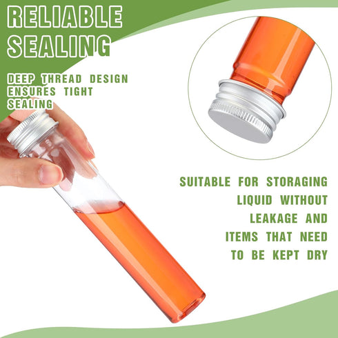 Dandat 80 Pcs 65ml Clear Flat Plastic Test Tubes with Screw Caps for Sample Testing and Party Favors