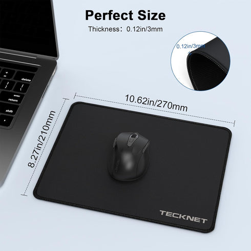 TECKNET 4 Pack Mouse Pad with Anti-fray Stitching, Waterproof Surface & Non-Slip Rubber Base with Stitched Edges Gaming