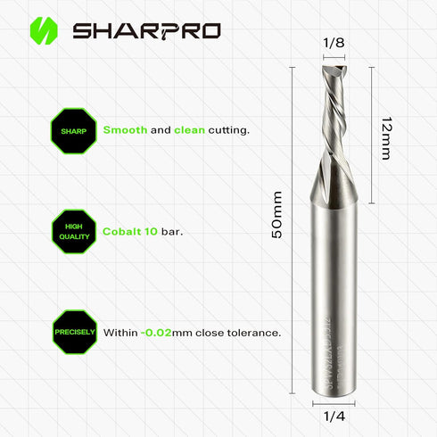 1/8 1/4 1/8 Inch 1/4 Router Bits Shank, Spiral Downcut Router bit, CNC Router Bits, Down Cut End Mills Shank, Solid