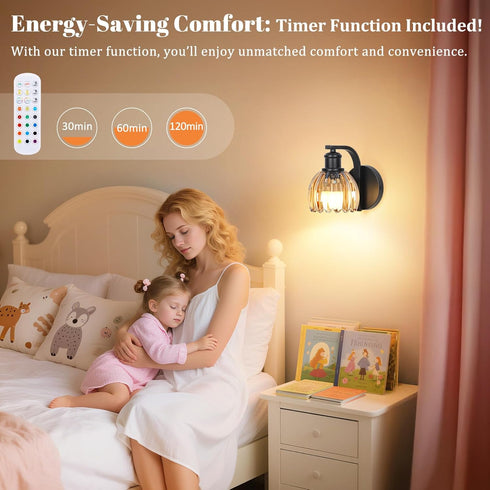 15 VerRon Rechargeable Battery Operated Wall Sconce with Amber Glass Lampshade, Wireless Wall Scone Decor with Remote