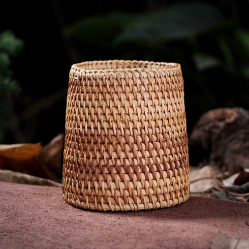 Handmade Rattan Pencil Holder, Cone Makeup Brush Holder, 7 Inch Table Décor Organizer for Stationery and Flowers