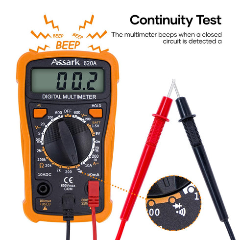 Digital Multimeter Voltage Tester, Assark 2000 Counts, Measures AC DC Voltage, DC Current, Volt Ohm Amp, Backlit LCD