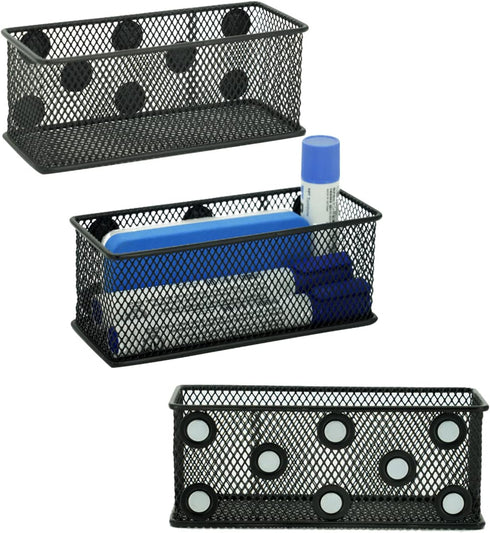 Magnetic Locker Organizer Pack of 3, Wire Mesh Storage Basket, Strong Magnet Holder for Dry Erase Markers