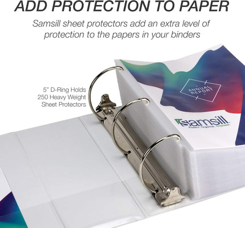 Samsill Durable 5 Inch Binder, Made in the USA, Customizable Clear View D Ring Binder, White, Holds 1050 Pages