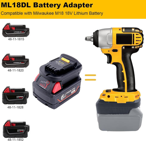 ML18DL Adapter for Milwaukee M18 18V Battery, Replacement for DeWalt 20V Tools, Battery Converter