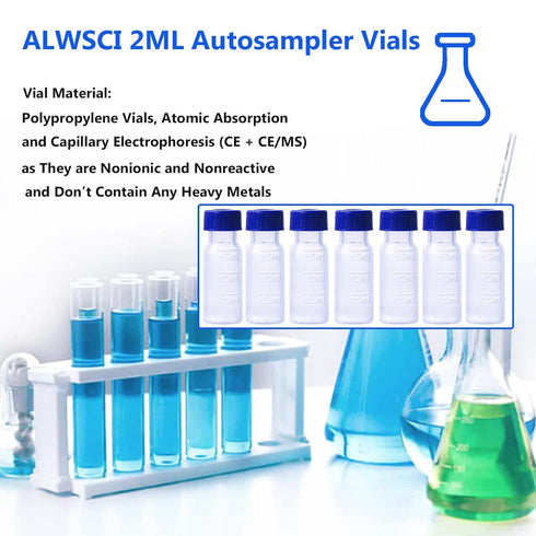 2ML Polypropylene Vials, 9mm Short Thread with Blue Screw Cap, 100 Pack for Ion Chromatography