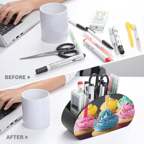 JTREHY 5 Colorful Happy Birthday Cupcakes Remote Control Holder with Compartments Pu Leather Remote Caddy Box