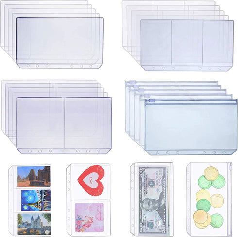 Shappy 18 Pieces A6 Size Binder Pockets with Different Partitions, Waterproof Plastic Binder Folders with Zipper Loose