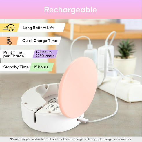 M300 Portable Thermal Sticker Printer for Bluetooth Wireless Smart Phone Label Maker, Rechargeable Inkless, Pink Round