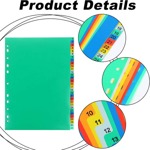 Extra Wide Index Dividers, 31 Pieces Assorted Color 6-Tab Extended Insert Indexes Binder Tab Insertable Dividers
