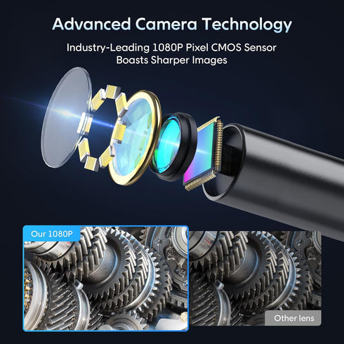 SKYEAR 16.4ft 4.3'' 1080P, 8 IP67 5m) Endoscope with Light and Semi-Rigid Cable, Handheld Borescope HD Adjustable LED