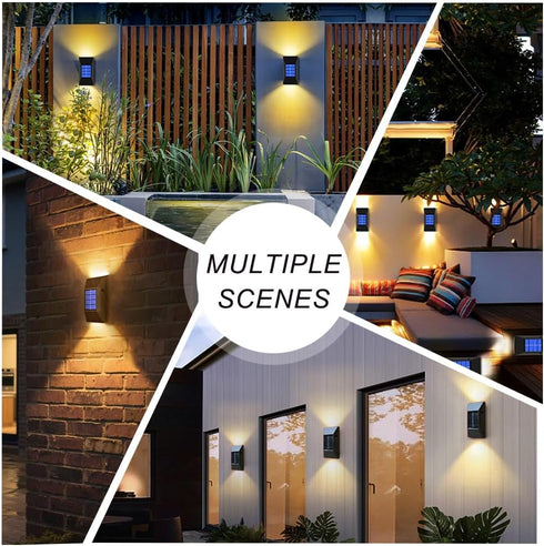 F-2pack) Solar Wall Lights Outdoor, Waterproof LED Fence Lights with Multiple Modes & Dual Color Temperature, Auto