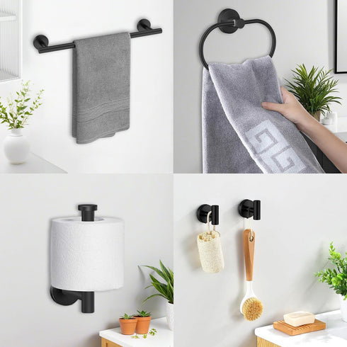Laimew Set, 7 Set, 31.5 Inch SUS304 Black Bathroom Accessories Pieces Black Towel Bar Bathroom Hardware Towel Racks