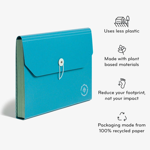 U Brands U-Eco 13 Pocket Poly Expandable File, Letter Size 8.5" x 11", Brights, Protective Flap with Closure