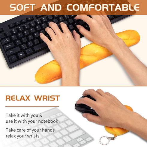 Soft Toast Bread Baguette Shape Anti-Skid Keyboard Wrist Rest Support & Mouse Wrist Support for Pain Relief
