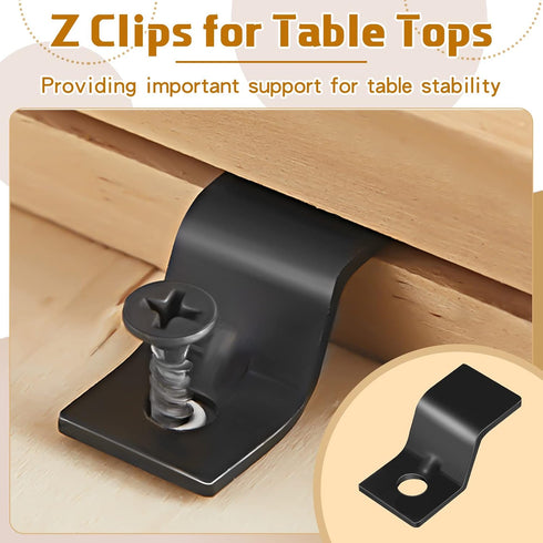 Ferraycle 100 Sets Table Top Fasteners - Heavy Duty Z Clips with 100 Black Screws for Desk Top Furniture