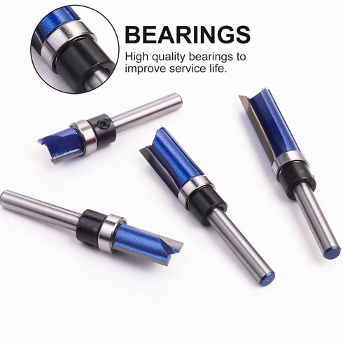 BAIDETS 1/4 Set, 1/2", 1/2", 3/4", 1", 1-1/2" Pattern Flush Trim Router Bits Shank, Bottom Bearing Pattern Router bit