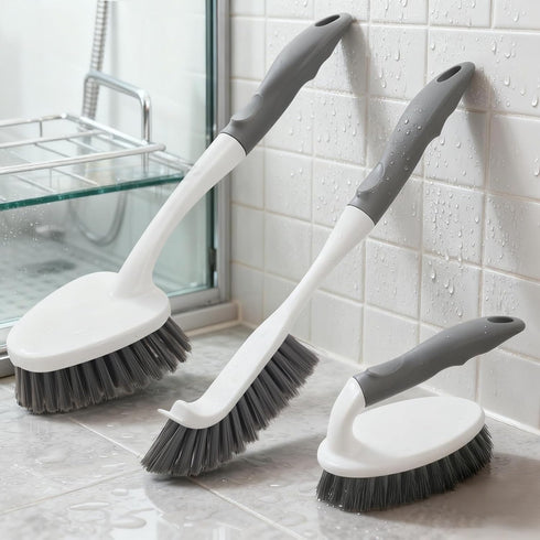 Mgitecy 3 Pack Set Heavy Duty Scrub Brush for Household Use, Long Scrub Brush, Handheld Scrub Brush, and Crevice Brush