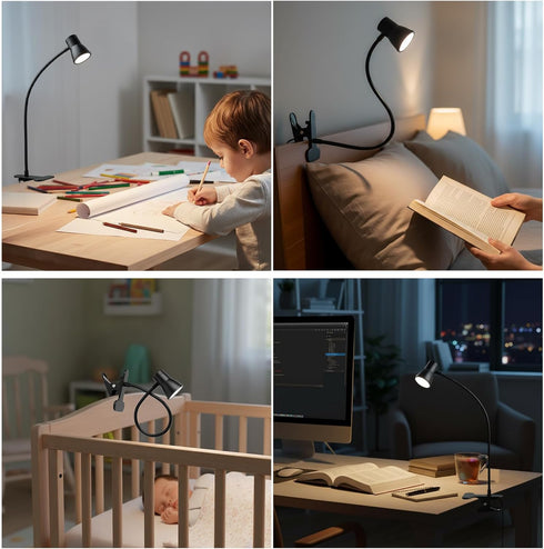 3 10 360 Eye-Caring Clip On Desk Lamp, Color Modes & Brightness LED Reading Light with Clamp, Rotatable Gooseneck