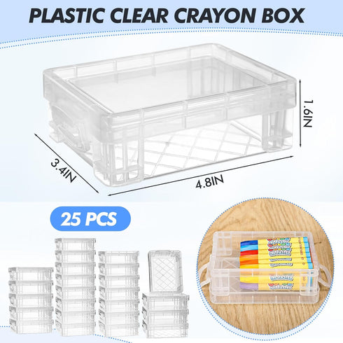 Suzile 25 Pcs Plastic Crayon Boxes - Snap Lids Crayon Storage Organizer, Stackable Crayon Container Bulk for Classroom